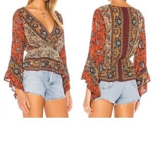 Free People Printed Wrap Top Floral Paisley S NWT